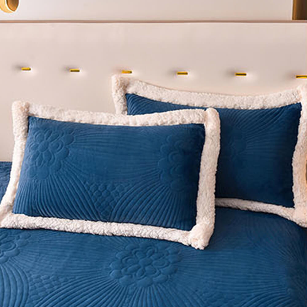 Quilted Bed Skirt Set With Plush Fleece Trim