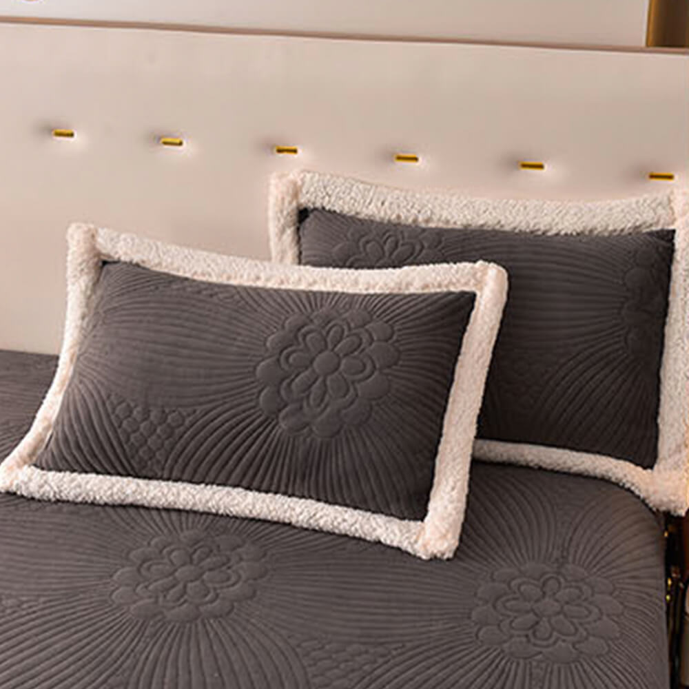 Quilted Bed Skirt Set With Plush Fleece Trim