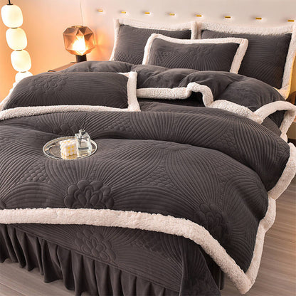 Soft Fleece Bed Skirt Set with Quilted Design - Nocini