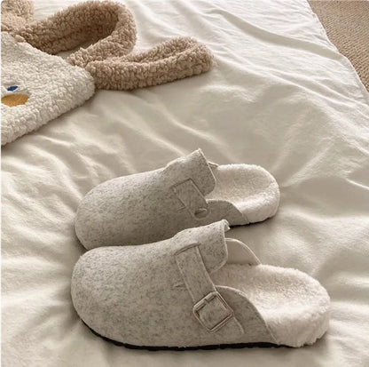 Cozy Faux Fur Mules for Women with Buckle Detail