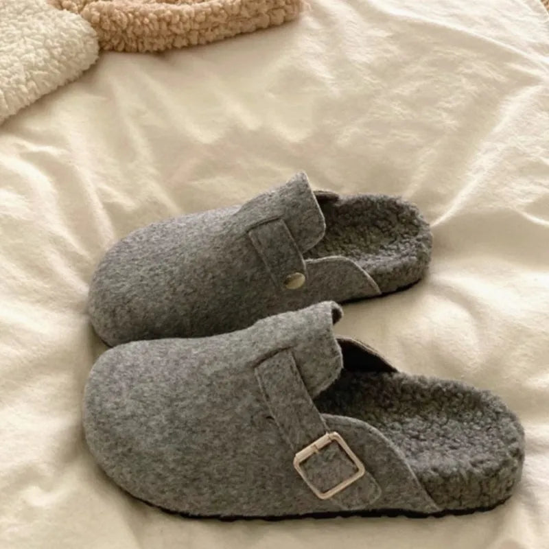Cozy Faux Fur Mules for Women with Buckle Detail - Nocini