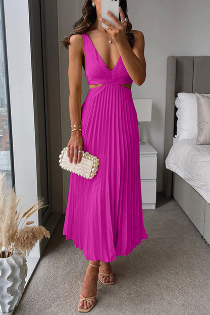 Chic V-Neck Flared Skirt Dress for Ladies