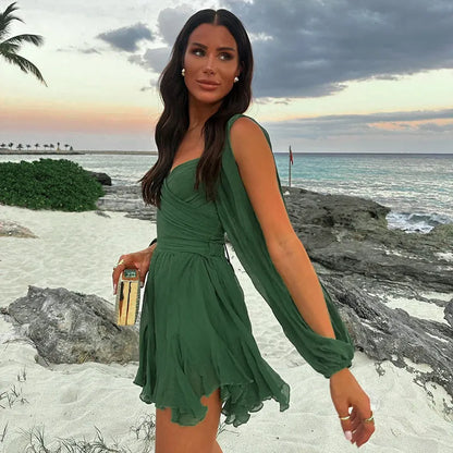 Women's Cute Off Shoulder Mini Dress with Puffy Sleeves