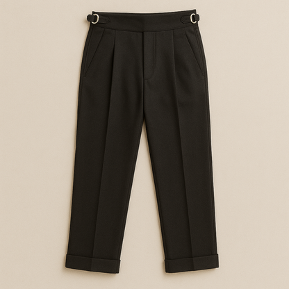 Classic Fit High Waisted Wool Trousers for Men