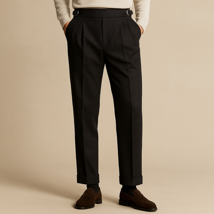 Classic Fit High Waisted Wool Trousers for Men