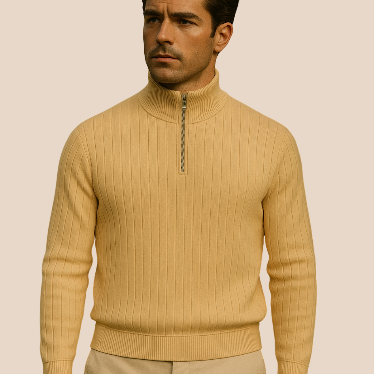 Classic Textured Zip Up Sweater for Men