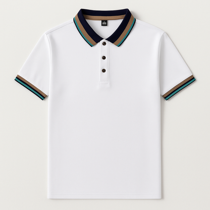 Classic Navy Blue Striped Polo Shirt - Nocini