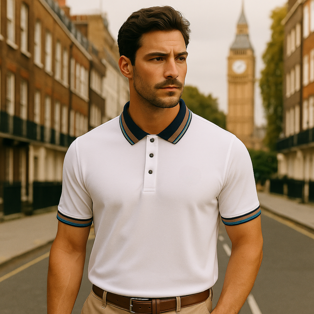 Classic Navy Blue Striped Polo Shirt