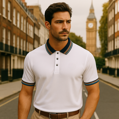 Classic Navy Blue Striped Polo Shirt