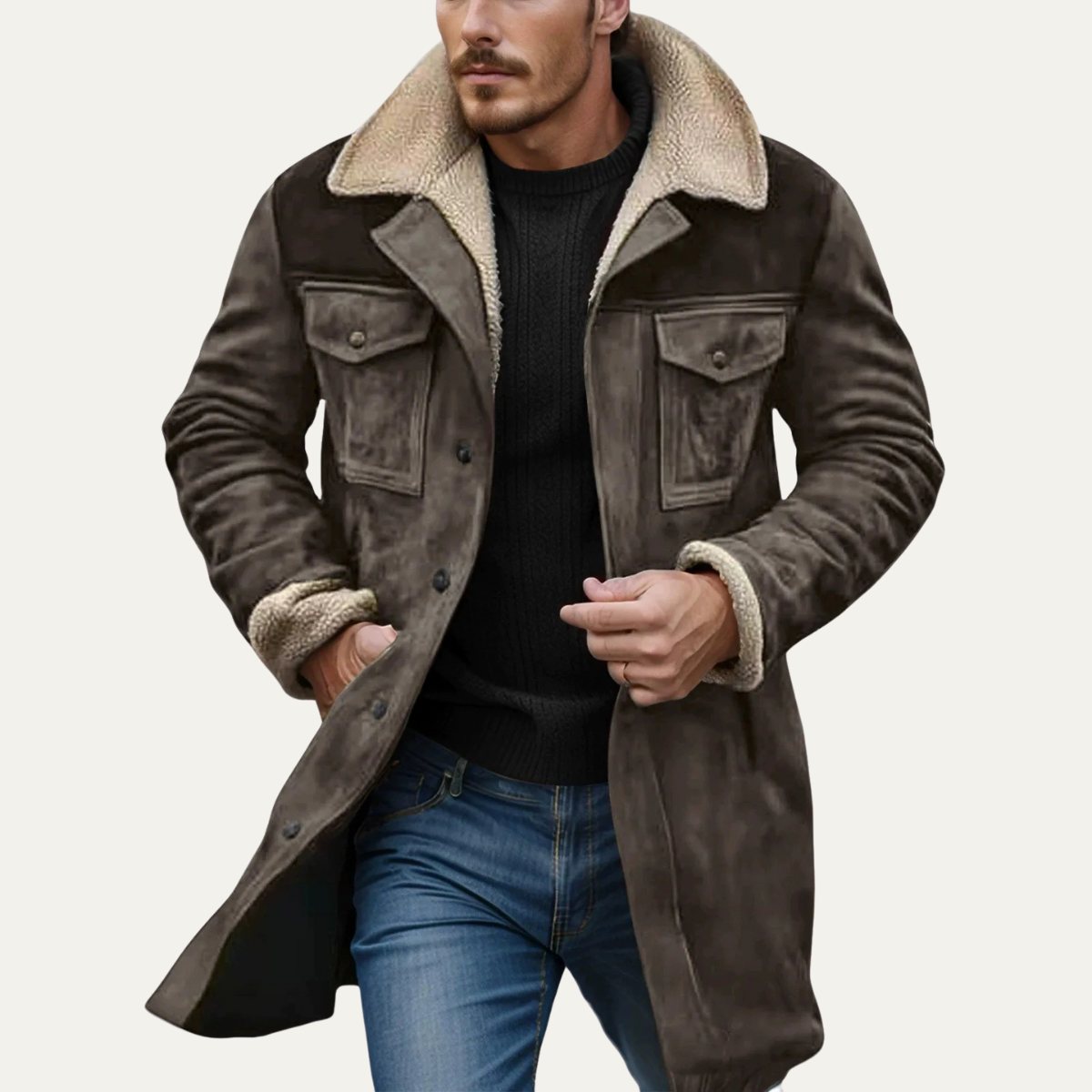 Classic Men's Faux Shearling Lined Winter Coat