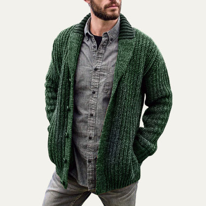 Thick Knit Crew Neck Men's Cardigan Sweater