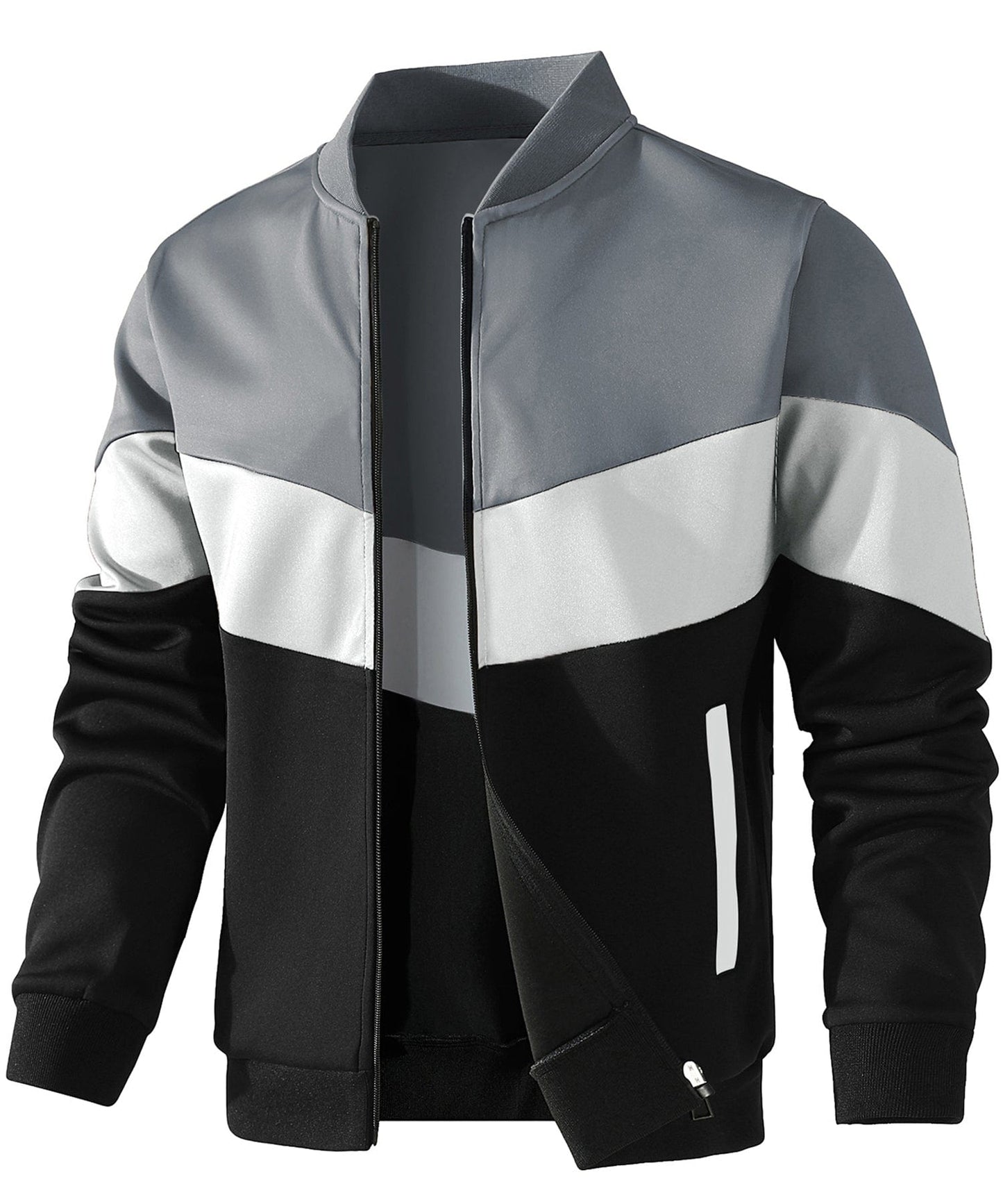Trendy Color Block Zip Up Bomber Jacket
