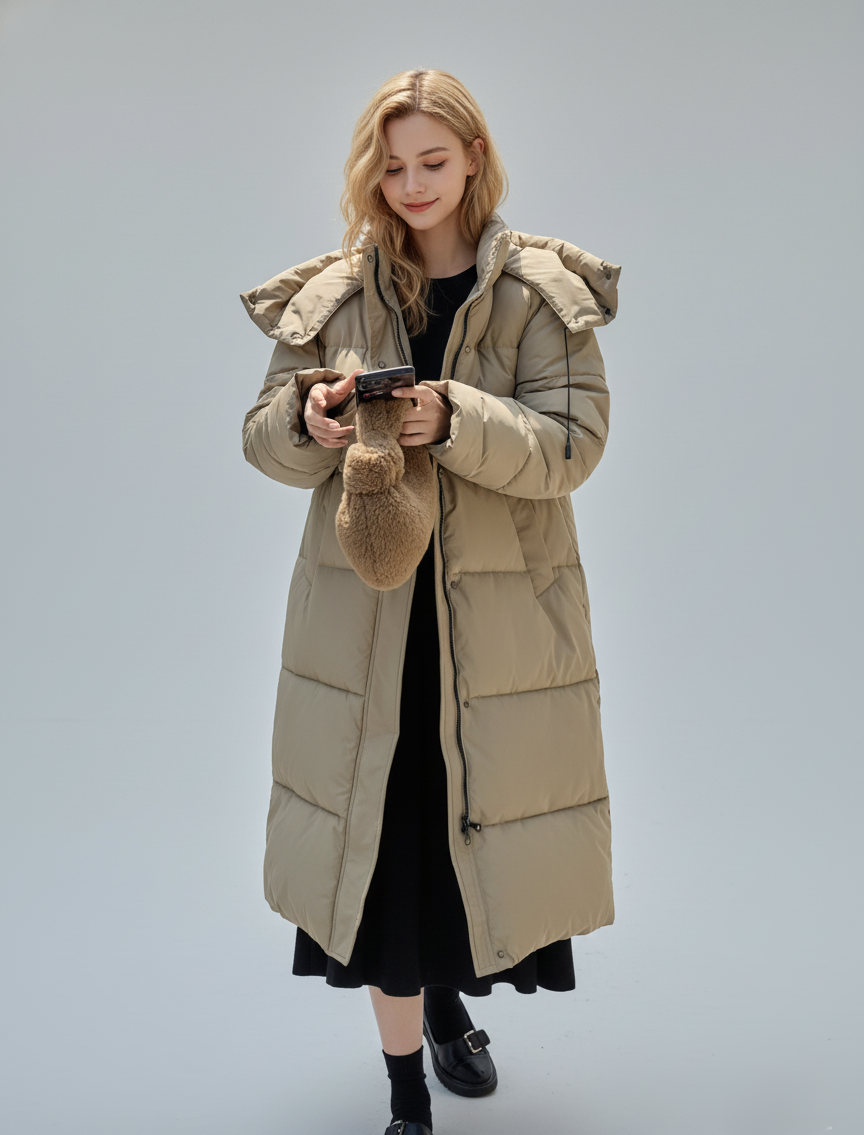 Warm Women's Quilted Parka Coat with Hood
