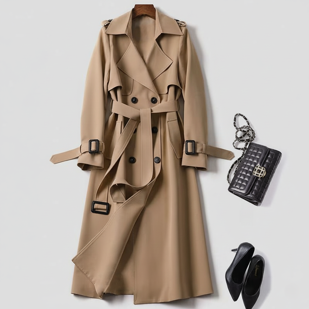 Classic Belted Long Trench Coat for Women - Nocini