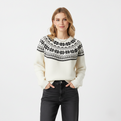 Cozy Fair Isle Crew Neck Long Sleeve Sweater - Nocini