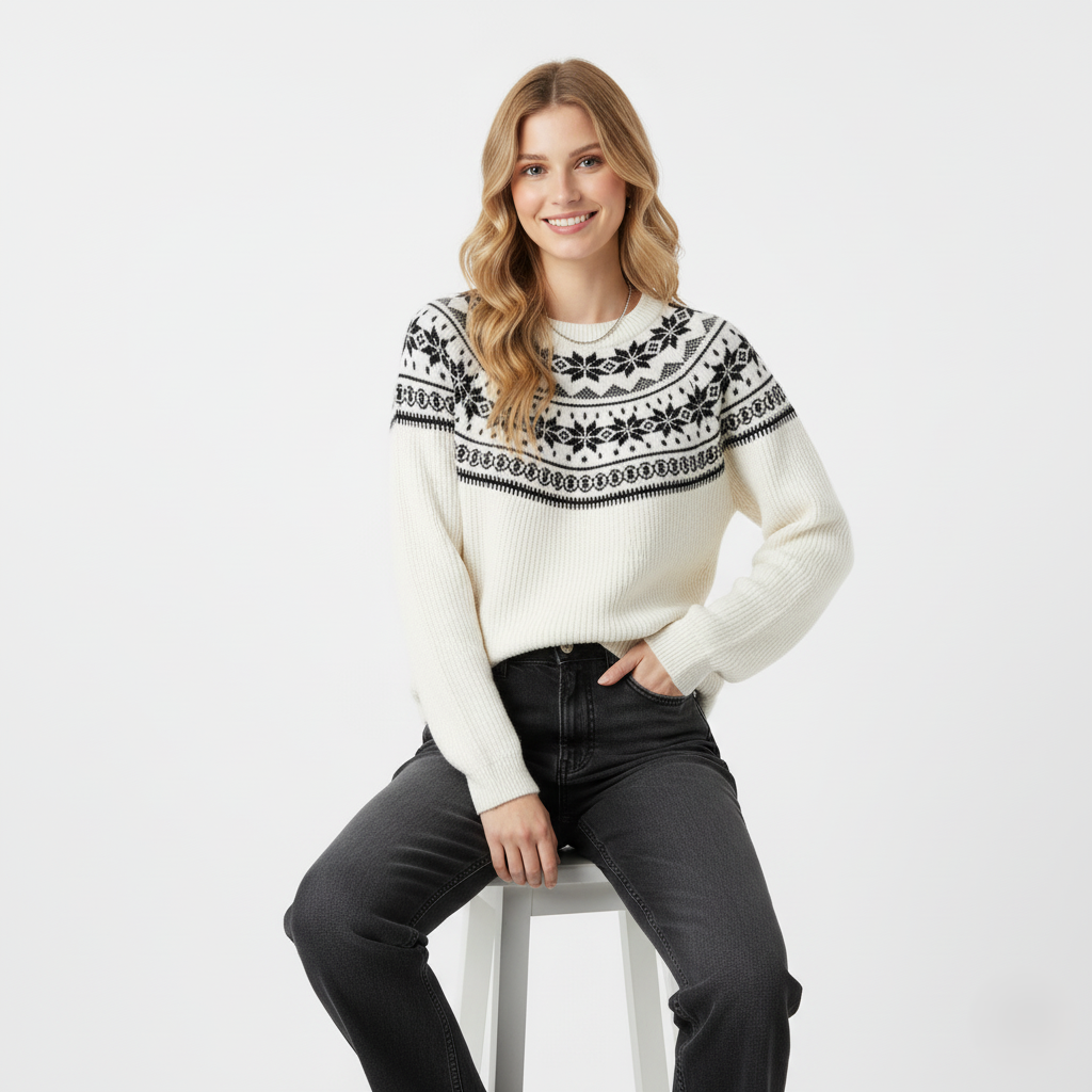 Cozy Fair Isle Crew Neck Long Sleeve Sweater