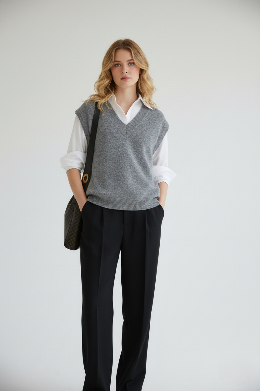 Casual Loose Fit V Neck Sweater Vest - Nocini