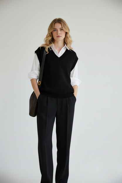 Casual Loose Fit V Neck Sweater Vest