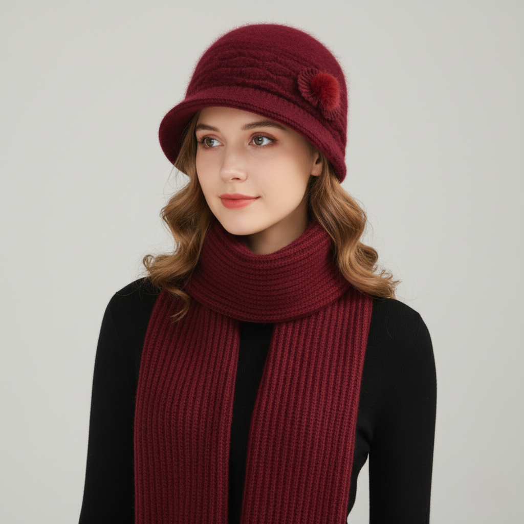 Soft Knit Winter Cloche Hat with Pom Pom Detail