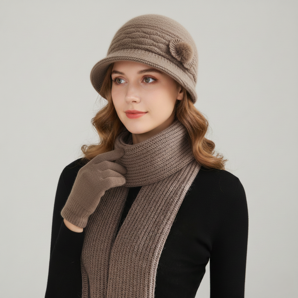 Soft Knit Winter Cloche Hat with Pom Pom Detail
