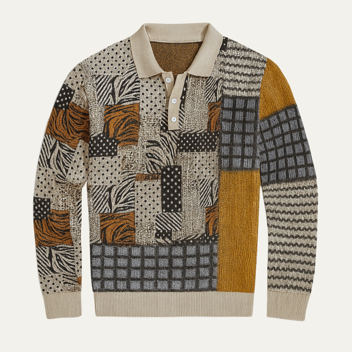 Classic Men's Patchwork Polo Neck Sweater - Nocini