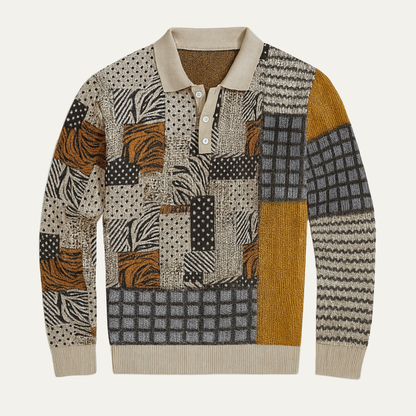Classic Men's Patchwork Polo Neck Sweater - Nocini