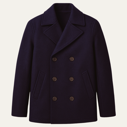 Classic Men's Slim Fit Wool Navy Coat - Nocini