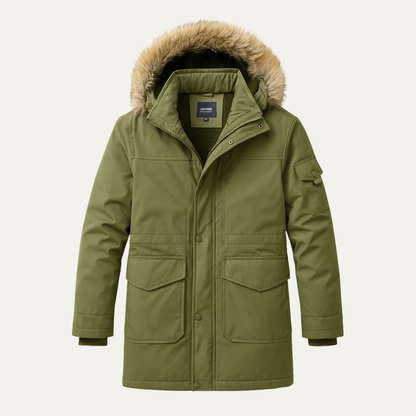 Warm Men's Quilted Hooded Fur Trim Jacket - Nocini