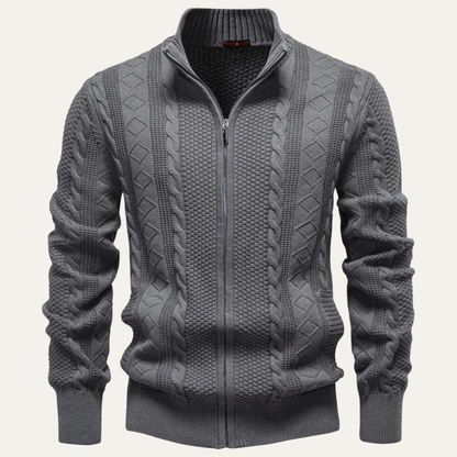 Men's Fit Cable Knit Zip Up Cardigan Sweater - Nocini
