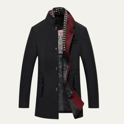 Classic Men's Wool Overcoat with Stand Up Collar