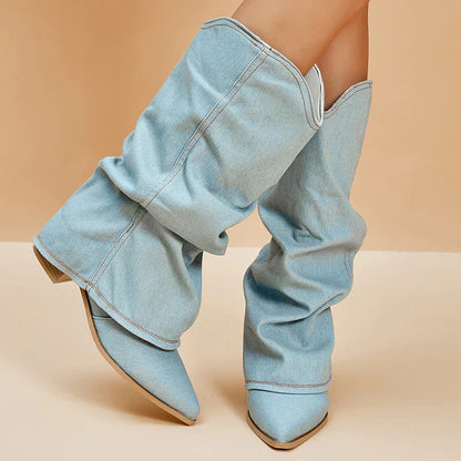 Fashionable Blue High Heel Boots for Women