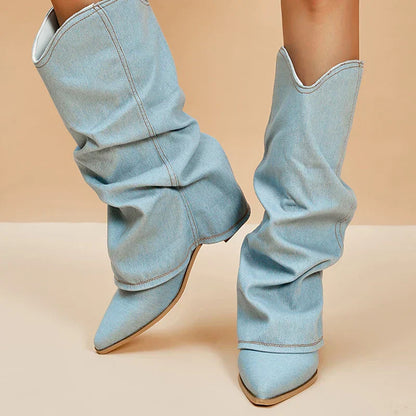 Women's Blue High Heel Boots