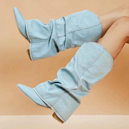 Fashionable Blue High Heel Boots for Women