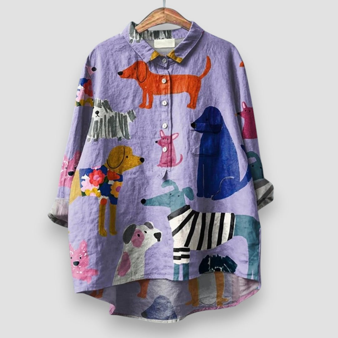 Ladies Dog Pattern Casual Tee - Olytrend