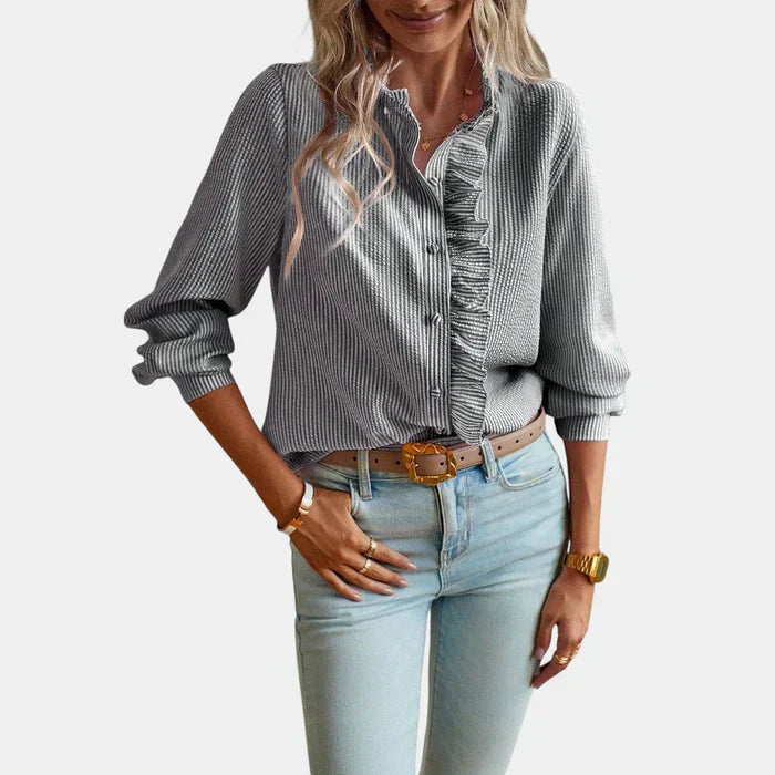 Fashionable Ruffle Front Women's Shirt