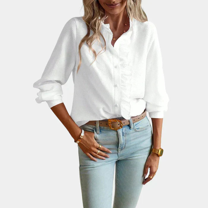 Fashionable Ruffle Front Women's Shirt