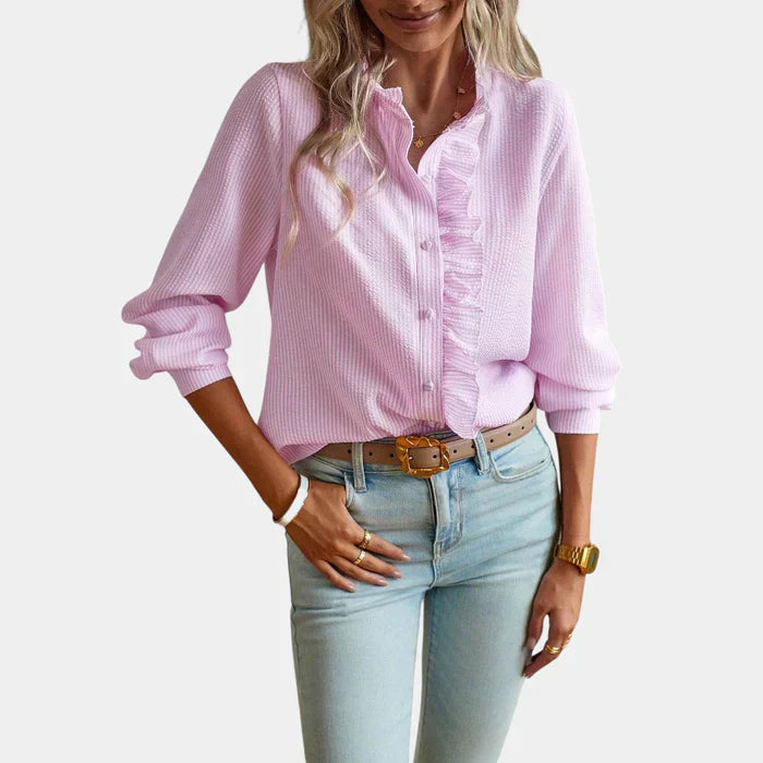 Fashionable Ruffle Front Women's Shirt - Olytrend