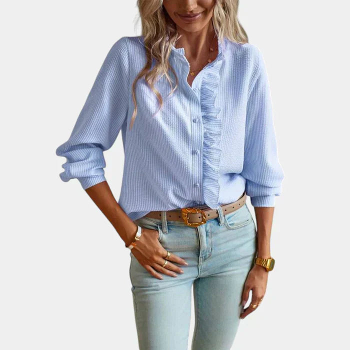 Fashionable Ruffle Front Women's Shirt