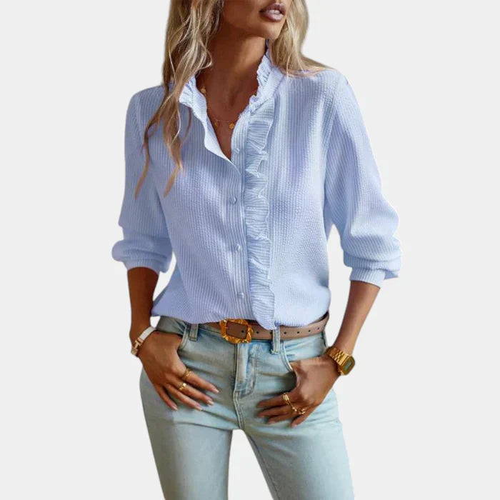 Fashionable Ruffle Front Women's Shirt