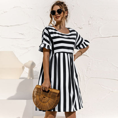 Casual Fit Striped Dress with Short Sleeves - Nocini