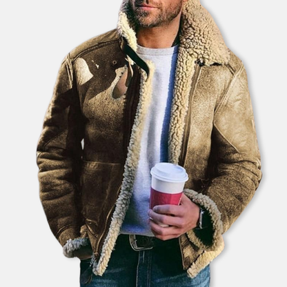 Men's Real Leather Sheepskin Coat with Thick Fleece Lining - Nocini