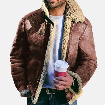 Men's Real Leather Sheepskin Coat with Thick Fleece Lining