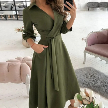 Ladies' Long Sleeve Midi Wrap Dress