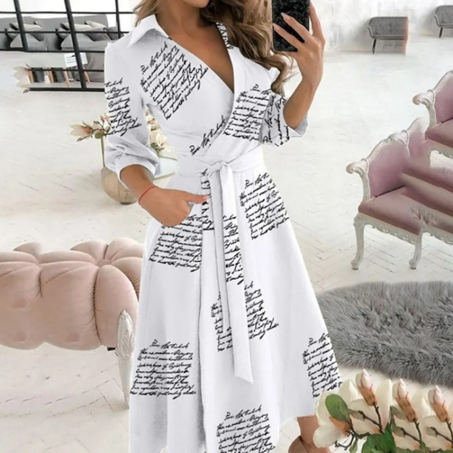 Ladies' Long Sleeve Midi Wrap Dress