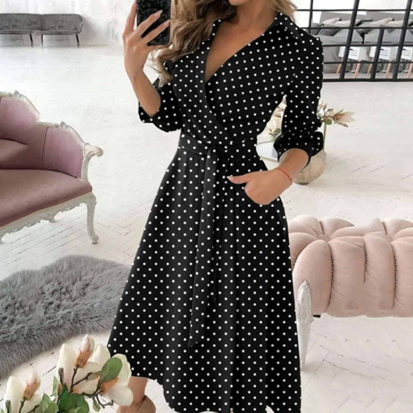 Ladies' Long Sleeve Midi Wrap Dress