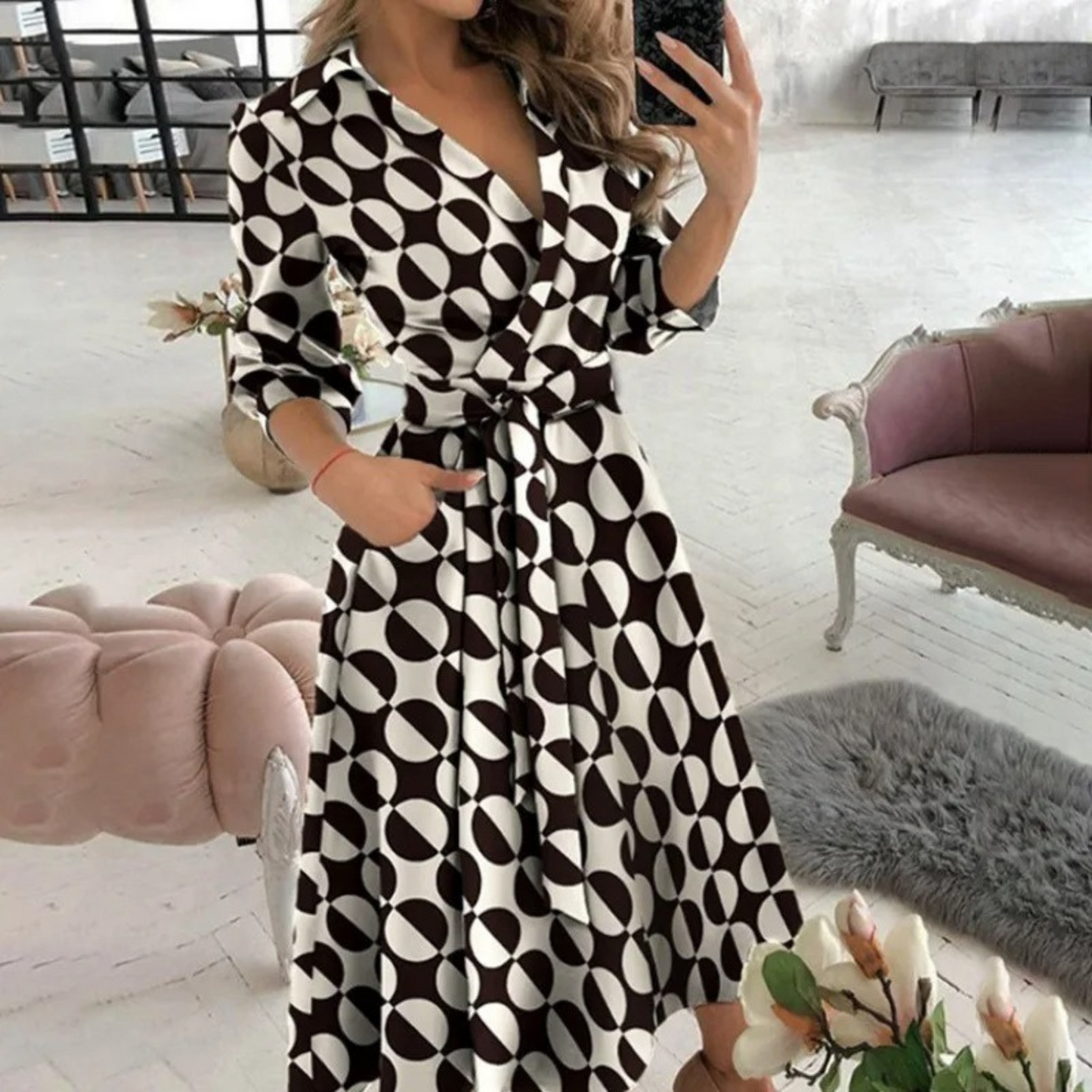 Ladies' Long Sleeve Midi Wrap Dress