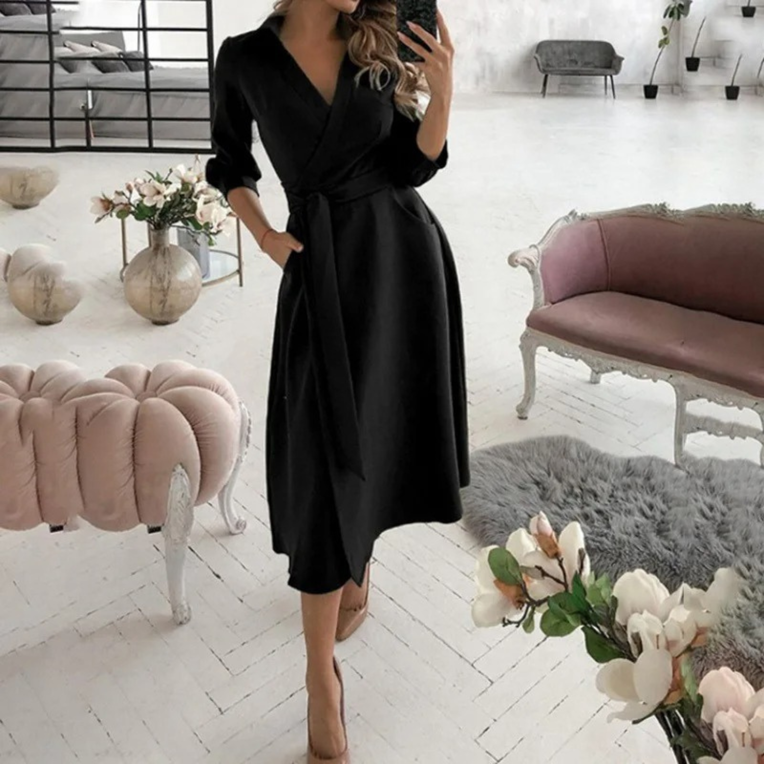 Ladies' Long Sleeve Midi Wrap Dress - Nocini