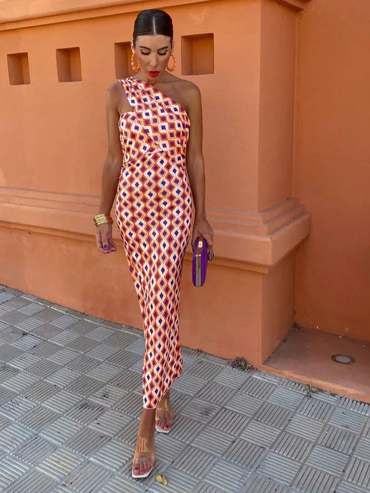 Fashionable Asymmetrical Print Midi Dress for Women - Nocini