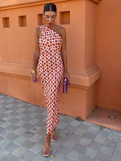 Fashionable Asymmetrical Print Midi Dress for Women - Nocini