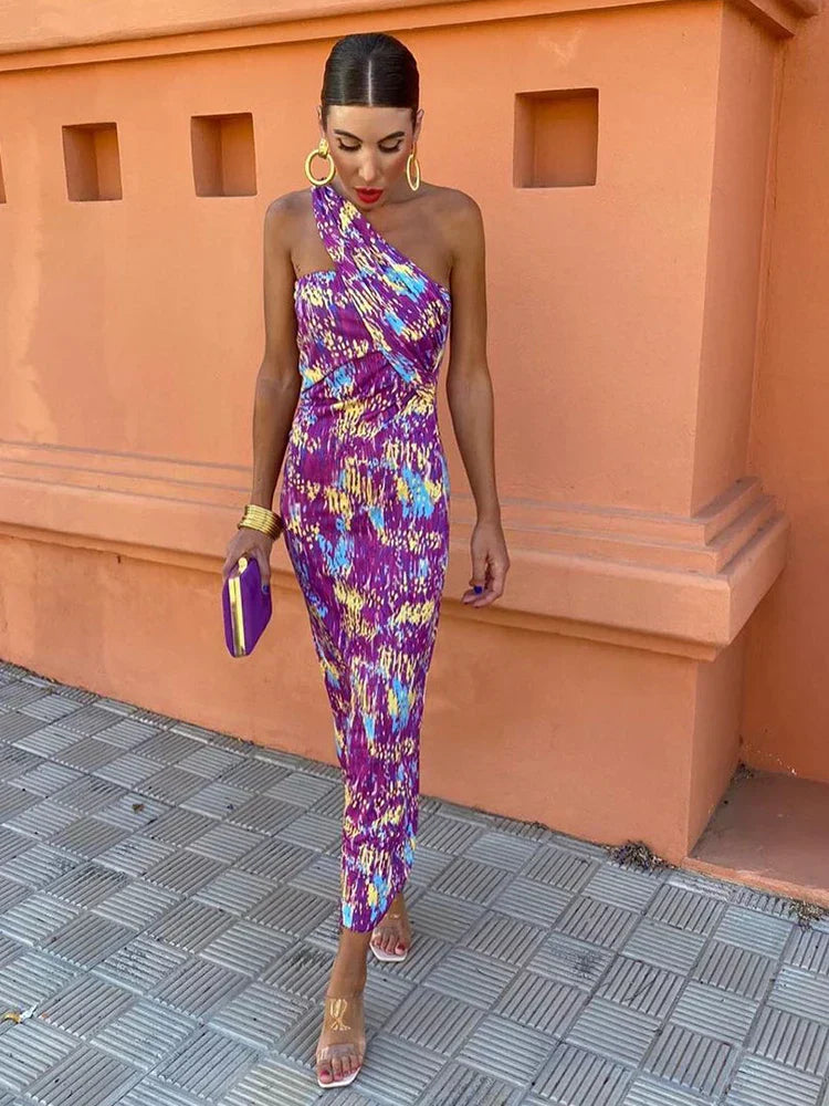 Fashionable Asymmetrical Print Midi Dress for Women